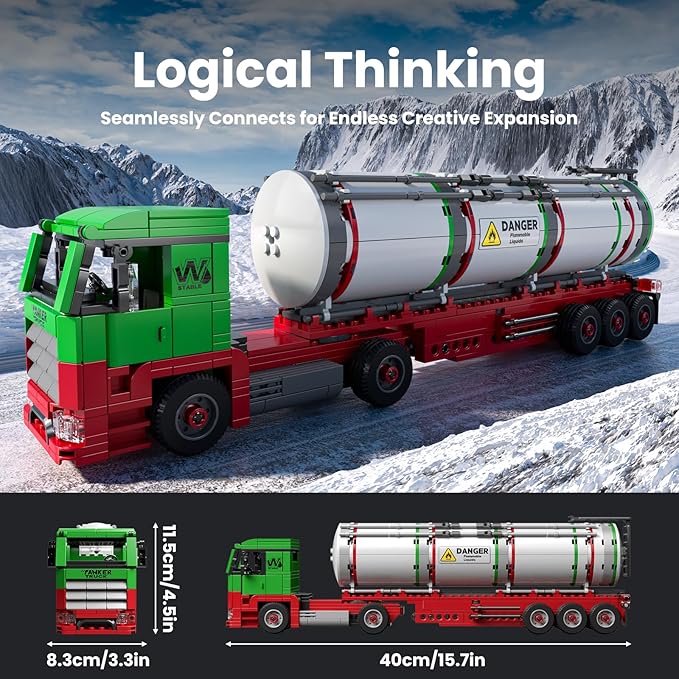 Mould King Tanker Truck Building Set, Realistic American Style Oil Tanker Model for Boys/Girls Ages 8+, 24075 STEM Toy Vehicles with Detailed Interior, Collectible Model for Adults (556 PCS)