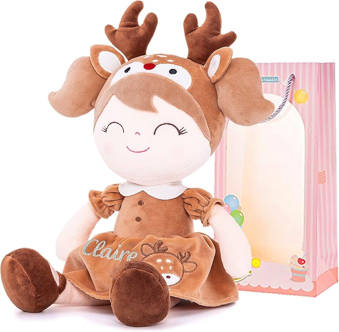 Gloveleya Personalized Doll with Your Name - Cute Brown Deer Custom Soft Plush Doll for Girls Plush Doll Customized Gifts - Muñecas de Trapo Personalizadas para Niñas