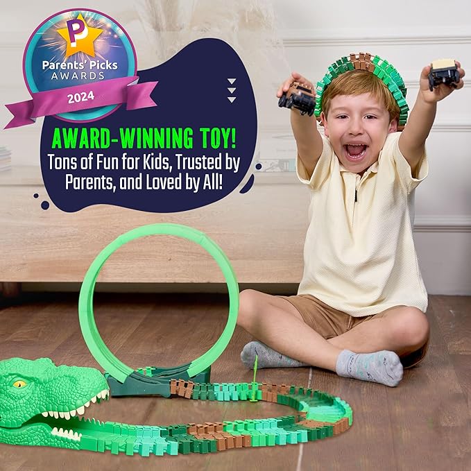 JITTERYGIT Race Track Set Glow in The Dark Track Toy for Boys & Girls Age 3, 4, 5, 6 and 7 (Dino Track Glow Loop)