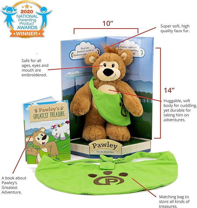 Plushible Pawley Book Set – Teddy Bear Stuffed Animal with Matching Bag & 'Pawley’s Adventure' Book, Soft Plush Toy for Babies, Toddlers & Kids, Ideal for Birthdays & Special Occasions