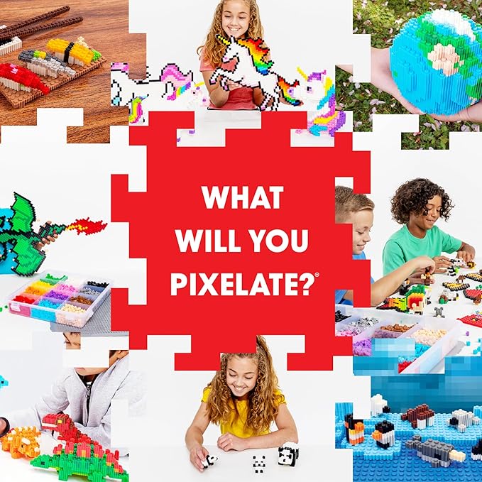 Pix Brix Pixel Art kit Puzzle Bucket - 1,500-Piece Kit with 10-Color Medium Palette – Patented Interlocking Building Bricks for 2D and 3D Creations – STEM Toy for Ages 6+