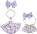 17cm Doll Clothes Set & Dolls Outfit 3-Piece Princess Clothes Set with Purple Dress Necklace and Bow Accessories for 17cm Plush Dolls, Clothes Only, No Doll Included (Purple A)