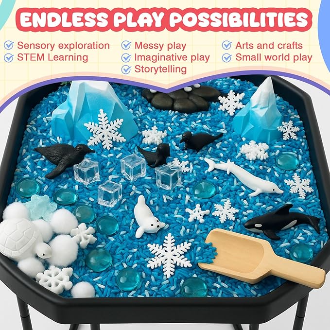 28'' Sensory Tray Large Size Durable Portable Play Tuff Tray with Adjustable Height Stand for Kids Toddlers Indoor Outdoor for Sand Water Block Pasta Rainbow Rice Christmas Novelty Gifts(27.56 Inch)
