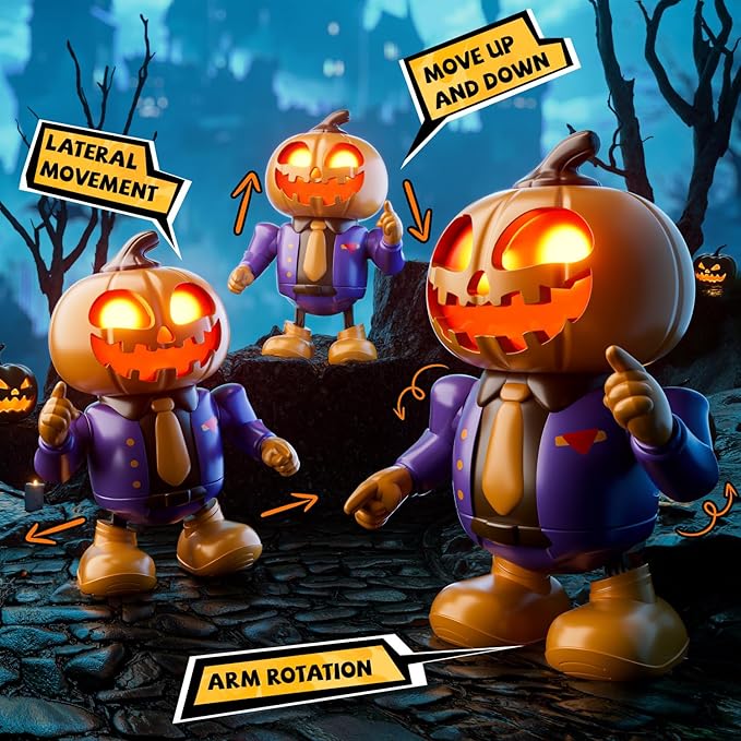 Halloween Pumpkin Dancing Robot Toy – Light-Up Musical Walking Figure, Party Decoration for Boys & Girls Ages 3-8, Fun Holiday Gift