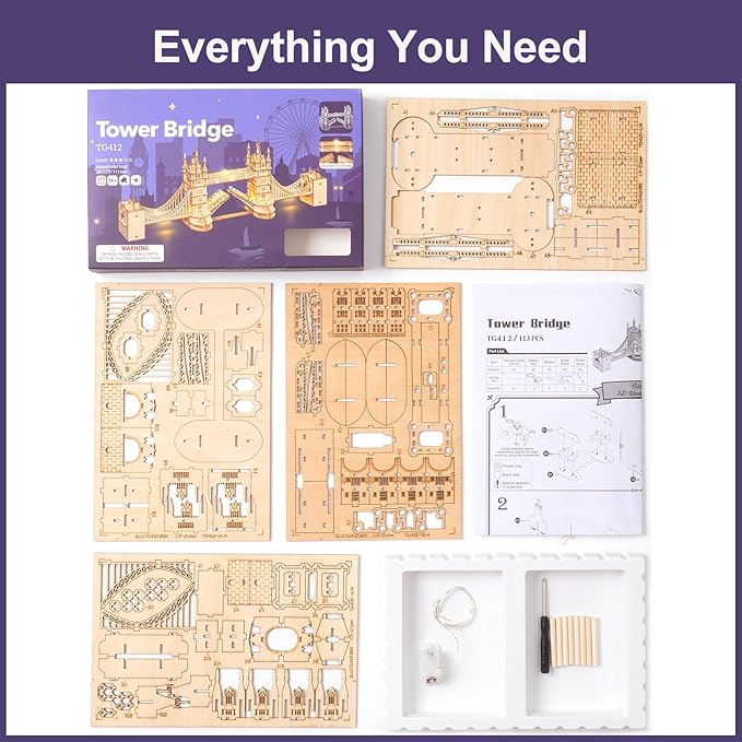 Rowood 3D Puzzles for Adults,DIY Wooden Model Kits for Adults to Build,Birthday London Tower Bridge
