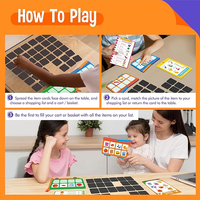 Magnetic Shopping List Game, Funny Spanish Groceries Matching Memory Game, Race to Collect Your Items Educational Toy for Boys & Girls at Home