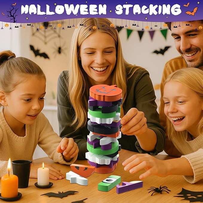 Halloween-Themed Wooden Block Stacking, The Joy of Family and Party, Halloween Party Gothic-Style Birthday Gifts (Pumpkin)