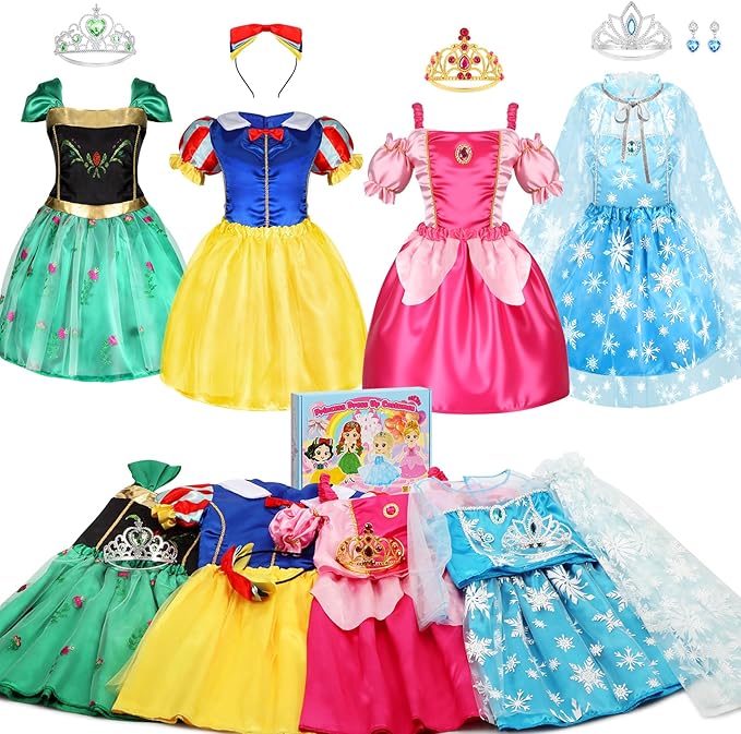VGOFUN Princess Dress Up Clothes for Little Girls - Princess Dresses for Girls with Princess Toys Dress Up Costume Pretend Play Outfit Toddler Girls Gifts for Christmas Birthday Halloween Aged 3-6