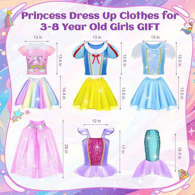 Princess Dress Up for Girls - Dress up Clothes for Toddler Girl,Role Play Costume Princess Toys Christmas Birthday Gifts for Age 3-8 Year Old