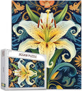 White Lily Flower Jigsaw Puzzle 1000 Pieces Puzzles for Adults,Green Plant Jigsaw Puzzles for Challenging Family Activity Games Colorful Russian Palekh Puzzle for Home Decor Gifts - 20 x 27 Inch