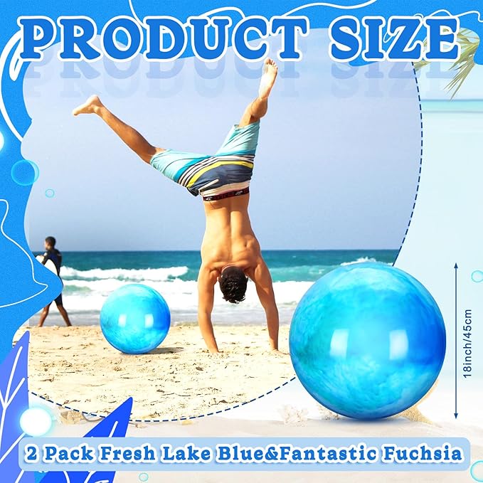 Deekin 2 Pcs 15 Inch 18 Inch Marbleized Bouncy Balls Large Inflatable Rubber Sensory Ball for Playground Outdoor Water(18 Inches,Blue and Purple)