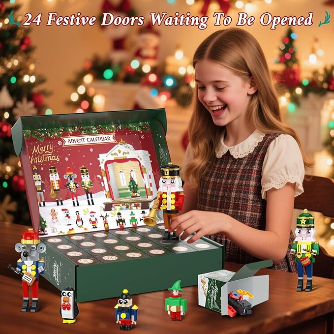 HOGOKIDS Advent Calendar 2025 Nutcracker Theater Building Set with Light, 24 Day Christmas Countdown Calendar 3.6 Mini Building Block Toy with 4 Nutcracker & 8 Minifigures, Gift for Adult Girl Boy 10+