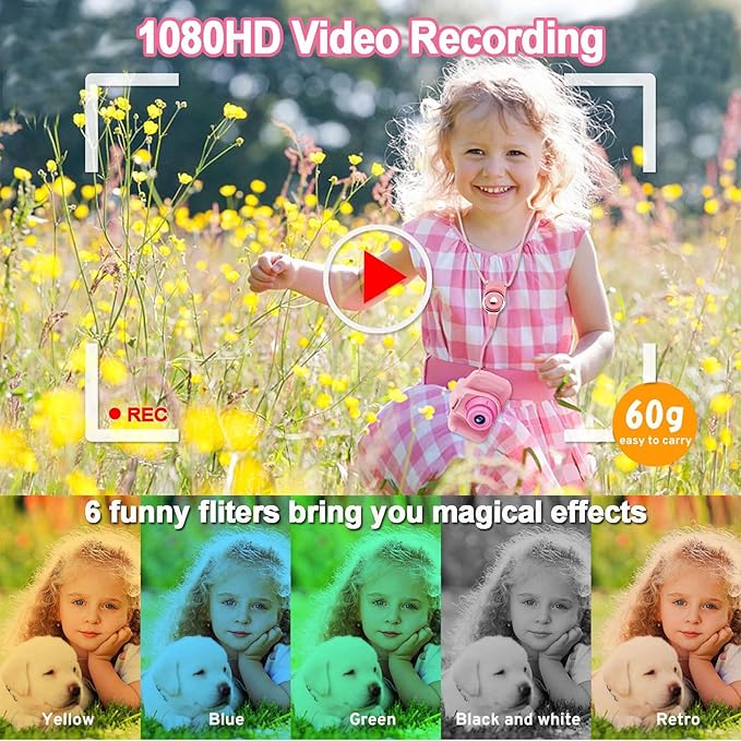 PROGRACE Digital Camera for Kids, 40MP FHD 1080P Toddler Camera with 4-16X Zoom and Anti-Shake, IPS HD Screen, Birthday Toys for Girls and Boys Ages 3-12 - Pink