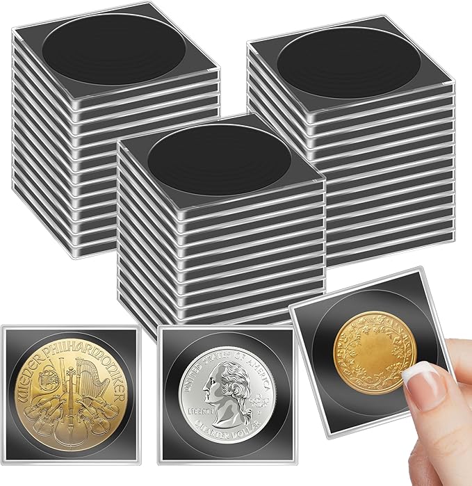 40 Pcs Adjustable Acrylic Coin Collection Cases with Sponges, Coin Snap Holder, Silver Dollar Protection Cases for Collectors, Coin Dollar Collection Supplies for Small to Medium Coins (16mm-36mm)