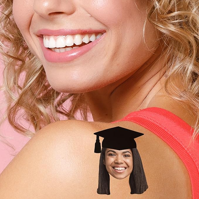 Big Dot of Happiness Custom Photo Grad Cap - Graduation Party Favors - Fun Face Temporary Tattoos - Set of 12