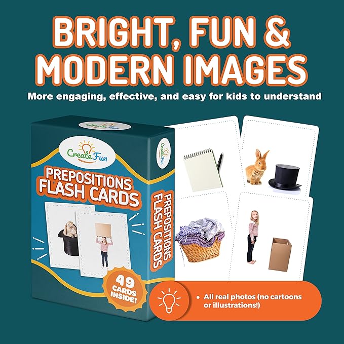 49 Preposition Vocabulary Builder Flash Cards Vol 1 Includes 7 Picture Card Prepositions with 5 Sequencing Learning Games for Kids, Parents, Teachers, ESL, Speech Therapy, Autism, ABA and Homeschool