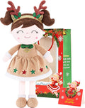 Gloveleya Christmas Reindeer Girl Plush Doll – 16" Soft Stuffed Animal Holiday Toy with Antlers, Gift Box & Card, Xmas Present for Toddler Girls, Baby Shower & Birthday Gift