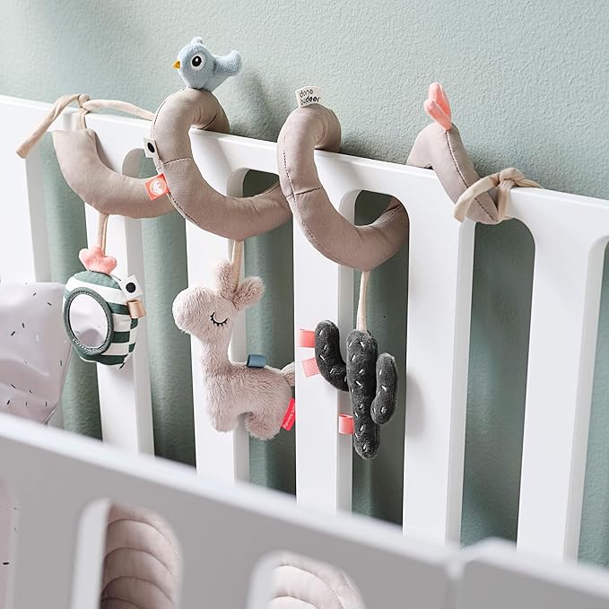 Done by Deer Lalee Sand Activity Spiral Baby Toy - Sensory Cactus, Mirror, and Crinkle Sound for Cots, Car Seats, Strollers, and Prams - Perfect Travel Companion