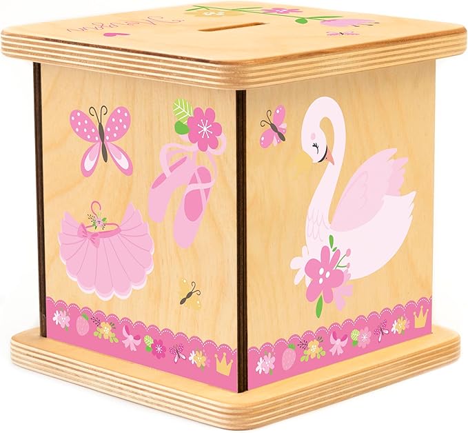 Wooden Piggy Bank for Kids and Adults, Personalized Gift Handmade in USA by BloomOwl, Custom Piggy Bank, Personalized Banks for Kids, Gifts for Baby Boys and Girls (Dance)