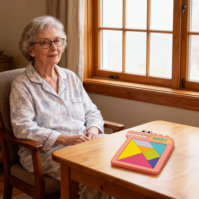 Dementia Activities for Seniors, Tangram Puzzle Travel Game Gifts for Dementia Patients (Tangram, Red) 99-1