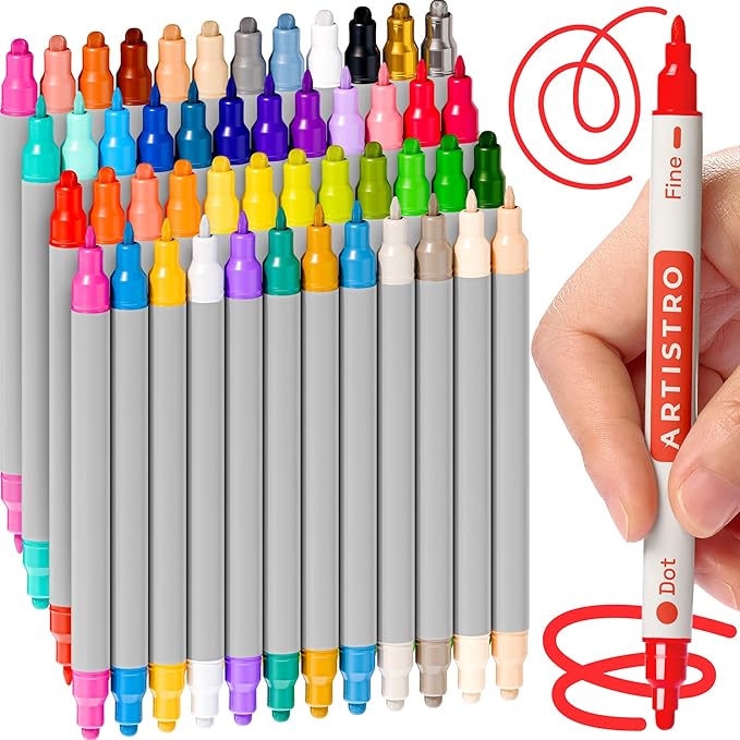 ARTISTRO 48 Acrylic Paint Markers for Rock, Fabric, Wood, Glass, Craft, Decoration - Dual-Tip Paint Pens - Stocking Stuffers, Christmas Gift Idea for Teens, Grandkids, Kids - Art Supplies
