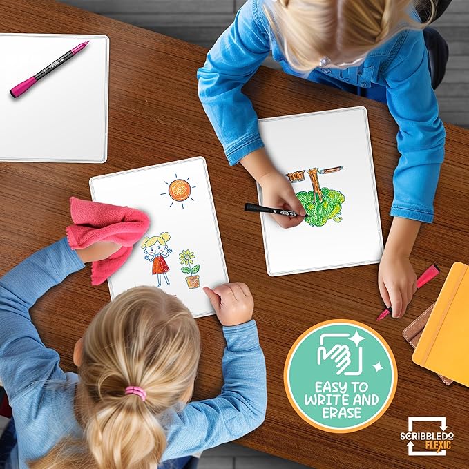 SCRIBBLEDO Small White Board Dry Erase Sheets 9”x12” for Kids Teacher Class Manipulatives Personal Mini Whiteboards Sheets Students Homeschool Supplies Small Dry Erase Boards Classroom Pack 10 Sheets