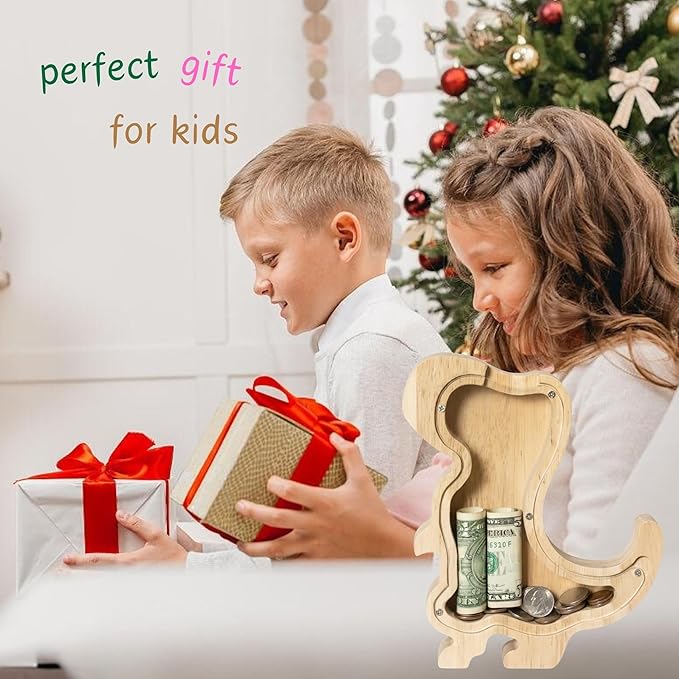 Heart Shaped Wooden Piggy Bank Clear Acrylic Panel Coin Savings Box Personalized Money Bank for Kids Boys Girls Adults Couples, Birthday Christmas Wedding Gift Home Décor