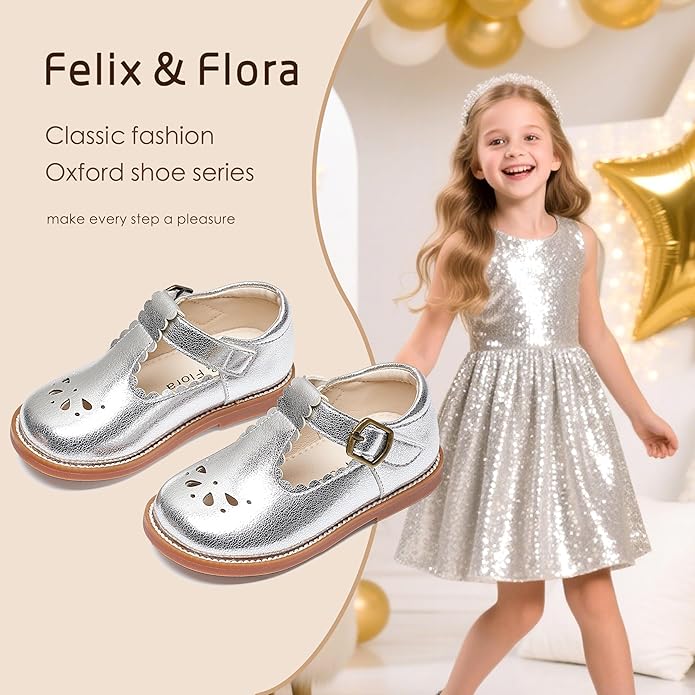 Felix & Flora Toddler Little Girl Mary Jane Dress Shoes - Ballet Flats for Girl Party School Shoes