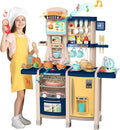 SANDINRAYLI 65Pcs Kids Kitchen Playset, Kitchen Toys, Large Toddler Play Kitchen Sets for Kids Ages 4-8, Pretend Toddler Kitchen for Girl & Boy 3-5, Baby Kitchen with Simulated Sound, Light, Blue