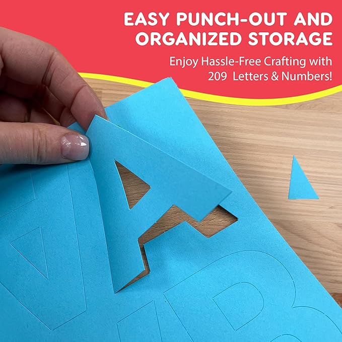 209 Pcs 3" Bright Bulletin Board Letters & Numbers, Capital, Numbers, Punctuation, US Made Card Stock Punch Out Letters for Poster, Bulletin Board, Classroom - Precut