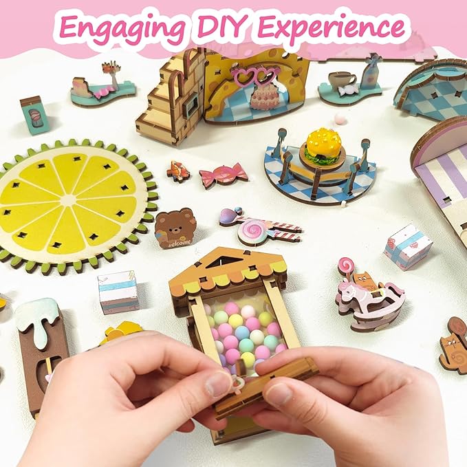 DIY Book Nook Kit,Miniature Candy House Kit for Adults,Booknook Dollhouse Kit Bookshelf Decor Tiny House Kit,3D Wooden Puzzle with LED Dust Proof,Diorama Crafts Birthday Gifts Girlfriend Valentine's