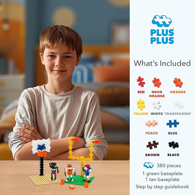 PLUS PLUS Learn to Build Set, Interlocking Mini Building Blocks, 3D Puzzle Construction Stem Toy for Kids - Sports, 380 Pieces