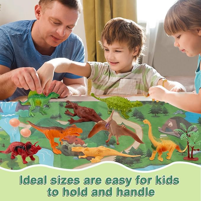 OuMuaMua Dinosaur Toys for Kids 3-5, Plastic Dinosaur Figures Set with Activity Play Mat Dinosaurs Eggs Storage Box for Boys Girls Party Favors Supplies, 5-7 Inch