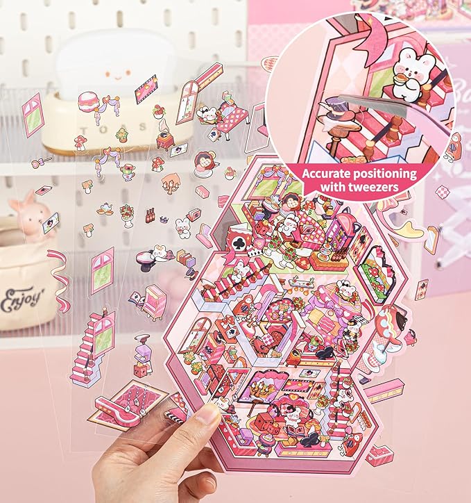 DIY 3D House Stickers, 8 Sets Fun DIY Stickers Scene Make Your Own Mini House Cute Cartoon Animal Scene Sticker for Kids Adult Sticker Art Relief Stress Pass The Time