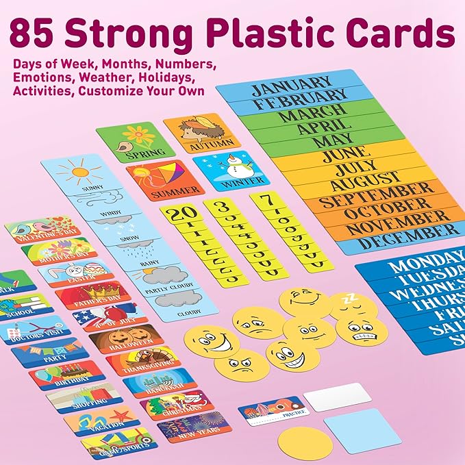 Learn & Climb Kids Daily Calendar Magnetic, Hang on Wall or Fridge for Home or School. (Yellow)