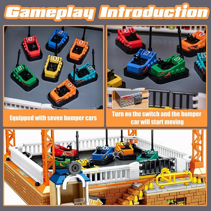 Bumper-Cars Building Set, Electric Control Kart Race Car Toy for Boy Girl, City Amusement Park Construction, Birthday Gifts for Adult Teen Kid Ages 6 7 8+, Architecture Theme Collection 1840pcs