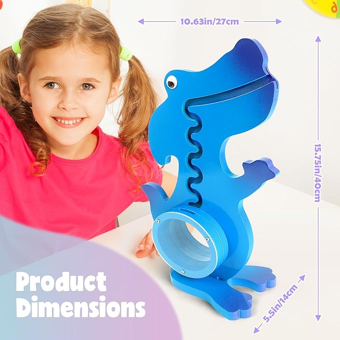 Dinosaur Piggy Bank for Kids Boys Girls, Wooden Dino Coin Bank with Large Clear Acrylic Belly, Cute Money Savings Box for Toddlers Birthday Christmas (Gradient-Blue)