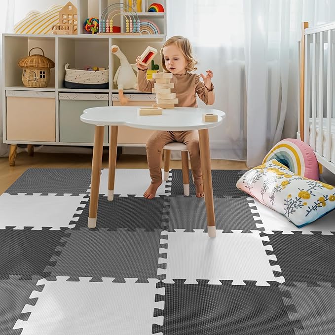 16 Pcs Baby Play Mat for Floor, EVA Foam Baby Play Mat with 0.6 Inch Thick Interlocking Carpet Tiles, Foam Floor Tiles for Babies 6-12 Months, Toddlers and Kids