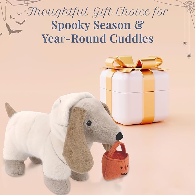 MON AMI Mummy Puppy Plush Toy – 10” Halloween Stuffed Animal Plushie with Bandage Fur & Trick-or-Treat Bag | Cute Mummy Dog for Kids, Toddlers & Festive Decor | Perfect Cuddle Buddy