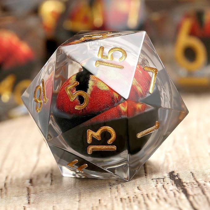 Resin Dragon Eye Dice Set,DNDND 7PCS Sharp Edge D&D Dice with Gorgeous Gift Case for Dungeons and Dragons Talbel Game (Red Dragon Eye)