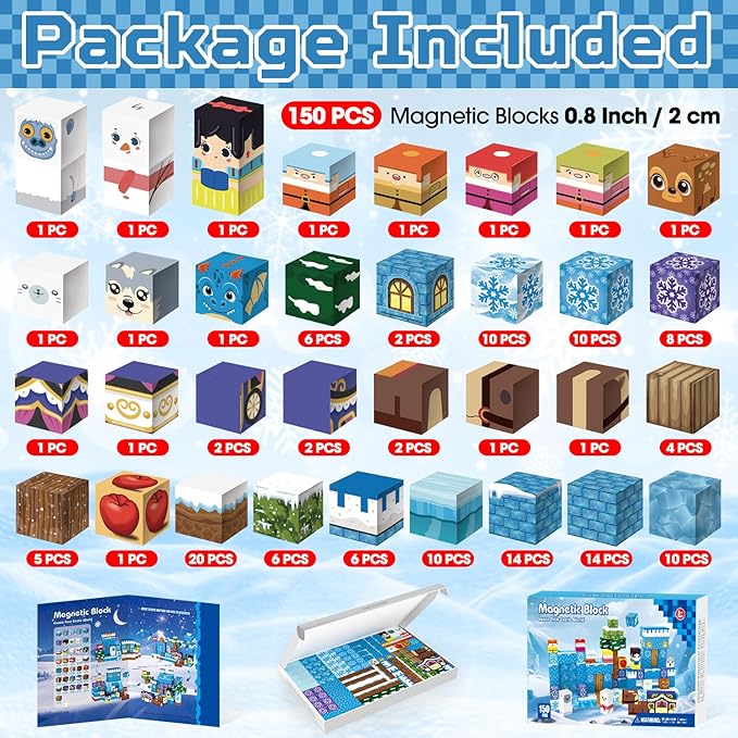150PCS Magnetic Blocks, Magnet Building Blocks for Kids Age 4-8, Magnetic Cubes Sets for Frozen Princess Castle Build, Magnet Cubes Tiles Toys for Girls Age 3+ Years Old Birthday Gift