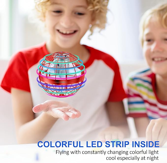 LEMATRIX 2024 Flying Orb Ball Toy, Hover Ball Boomerang Fly Fidget Spinner, Cool Toys Gifts for 6 7 8 9 10 11 12+ Years Old boy Girls Teens, Hand Mini Drone Cosmic Globe, Indoor Outdoor Toys(Red)