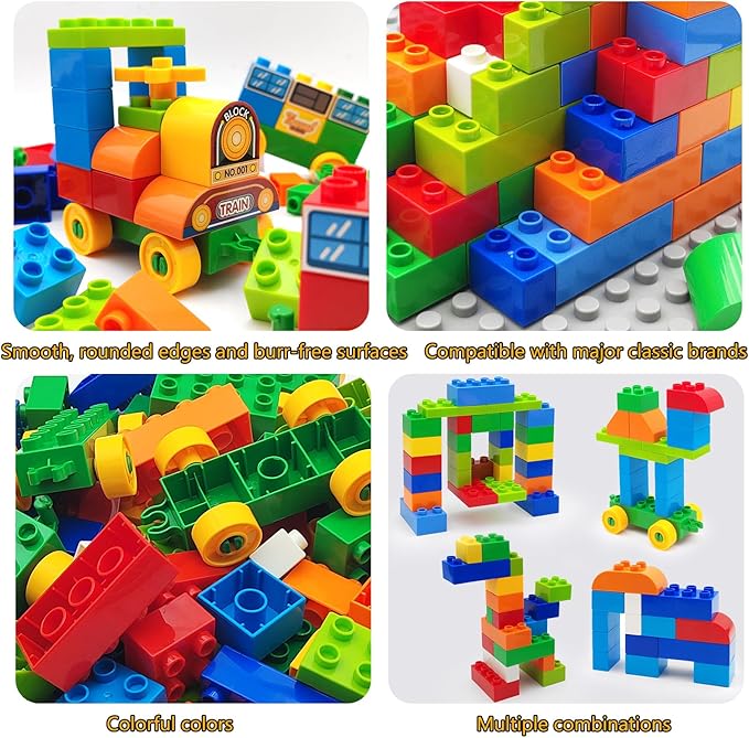 150 Pcs Classic Building Blocks Set for Toddlers 3-6, Large Building Bricks Train Educational Toy STEM Toys Compatible with Major Brands Gift for Kids