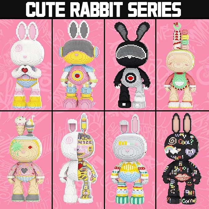 Rabbit Animal Micro Building Blocks Set for Adults Space Girl Cute Large Sets Toys Gift Kids 7550 Pieces 55cm High Series