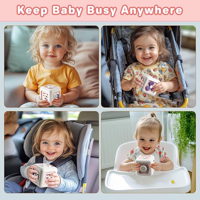 Busy Board for 1 Year Old Boy Gifts, Activity Cube Montessori Toys for Babies 12-18 Months, Car Travel Airplane Sensory Toys for Toddlers 1-3, Birthday Gifts for 1 Year Old Boys Girls