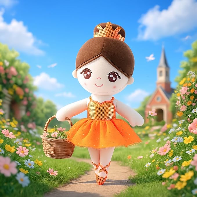 Gloveleya Baby Girl Gifts Dolls Soft Plush Toy Ballet Girl Doll Orange 14 Inches with Gift Box…