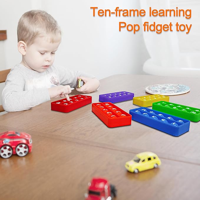 Ten Frame Pop Math Manipulatives - Set of 6 Silicone Fidget Toys for Kindergarten Classrooms - Engaging Educational Counting & Addition Toys for Kids 3 4 5 Years Old