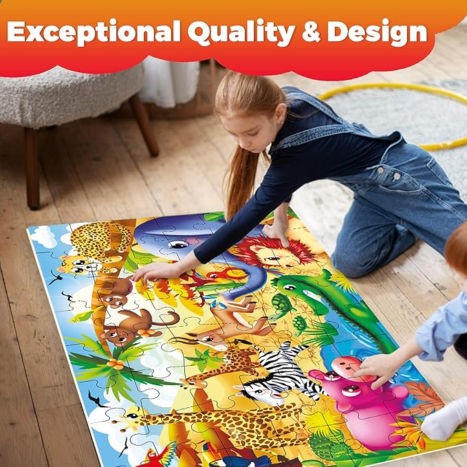 QUOKKA Giant Floor Puzzles for Kids Ages 3-5 - 2x3 Feet 48 Piece Puzzles for Kids Ages 4-8 - Educational Toys on Large Puzzles for Boys and Girls Ages 3-5 - Africa Toy Gift Activities