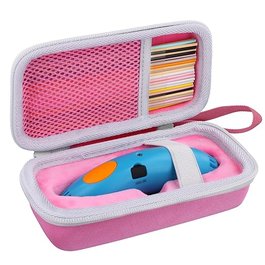 co2CREA Hard Case for 3Doodler Start+ Essentials (2024) 3D Pen Set - Storage Organizer with Custom Slots for Art Activity Set, Printing Filament Refill and USB Charger, Pink Case + White Zipper