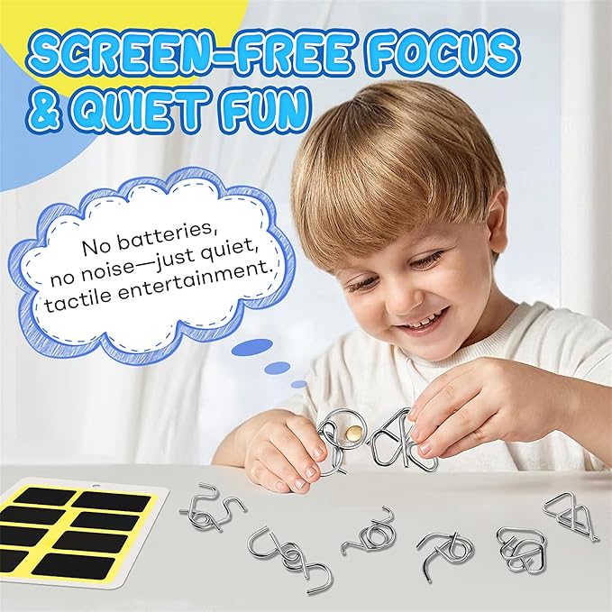 Metal Wire Puzzle Set，Brain Teaser Metals Puzzle ，Chinese Ring Magic Trick Toy for Party Favor Kids 7-14 and Adults Challenge (A+B+C（Metal）)